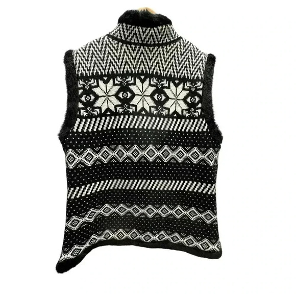 Christopher & Banks Black & White Knit with Faux Fur Trim Stand up Collar Sz XL - Picture 5 of 14